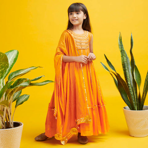 Orange Gota Work Anarkali Set